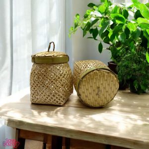 Natural Beige Handicrafts Bamboo Container